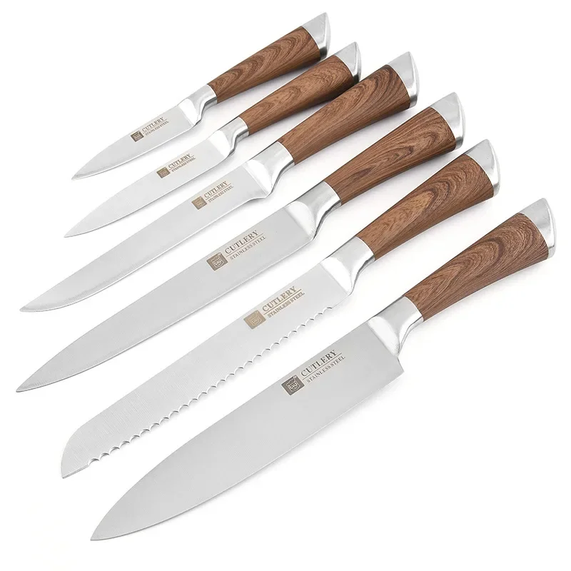 Stainless Steel Knife Set Kitchen Knives 6 Pcs Set Fruit Utility Boning Bread Slicing Chef Slicer Nakiri Paring Cooking Knife