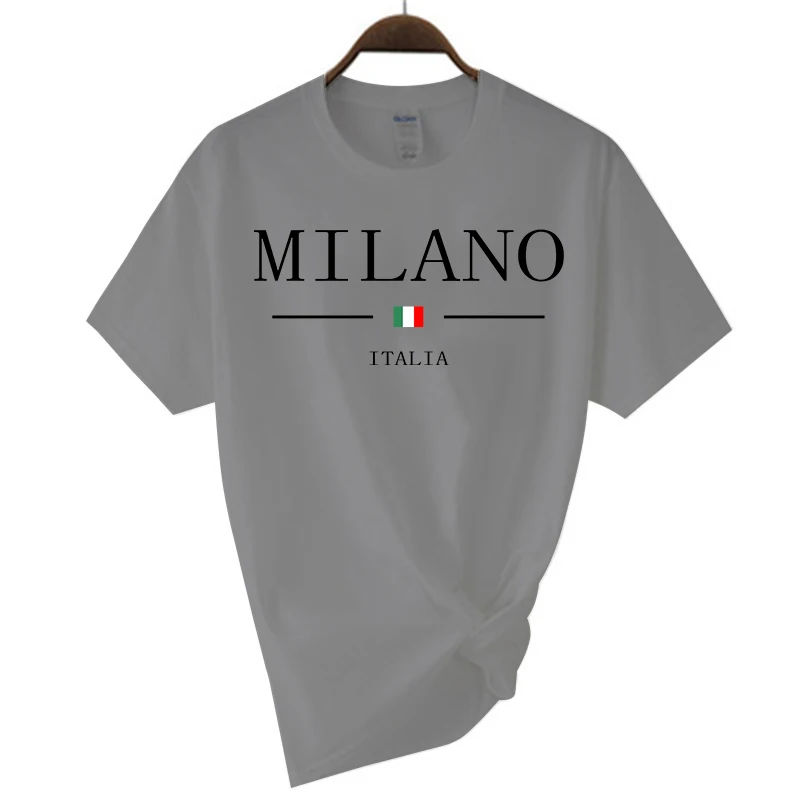 Summer Milano Letters Print Y2k T-shirt For Man Short Sleeved Luxury Tees Men\'s Clothing Loose Pure Cotton Soft Tops