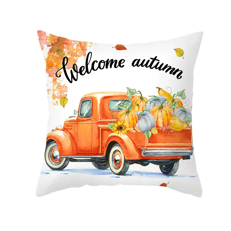 Thanksgiving Day Cushion Cover Maple Leaf Pumpkin Pillow Case Autumn Fall Decoration Pillowcase Thanksgiving Party Cushion Cover