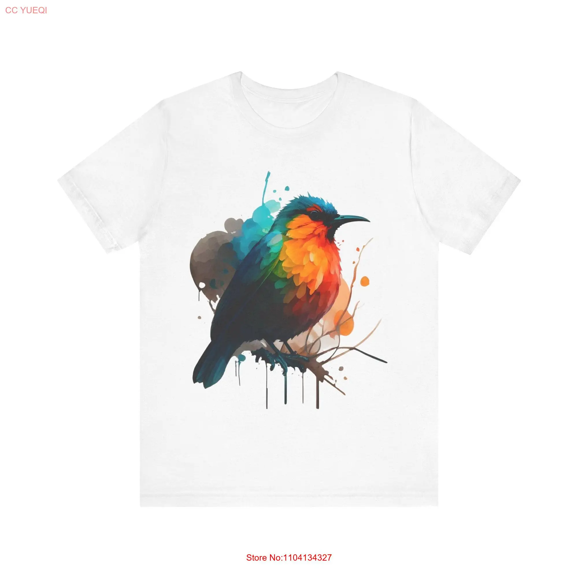 Colorful Bird Watercolor Art T Shirt Vibrant Nature Inspired Artistic Wildlife Clothing Unique Painterly Watcher