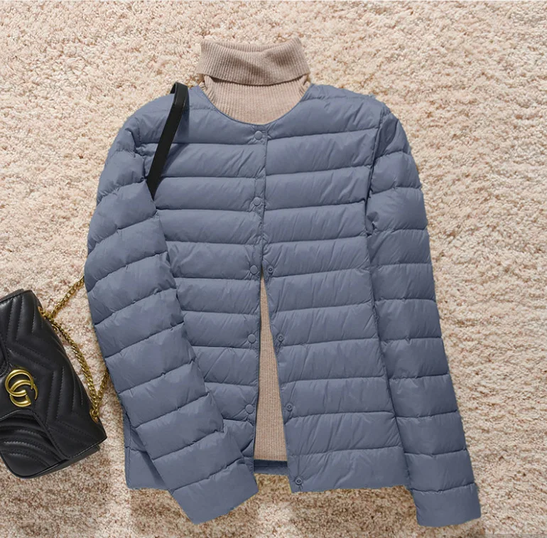 90% pato para baixo casaco feminino ultraleve sem gola jaqueta feminina portátil acolchoado parkas o-pescoço puffer casaco