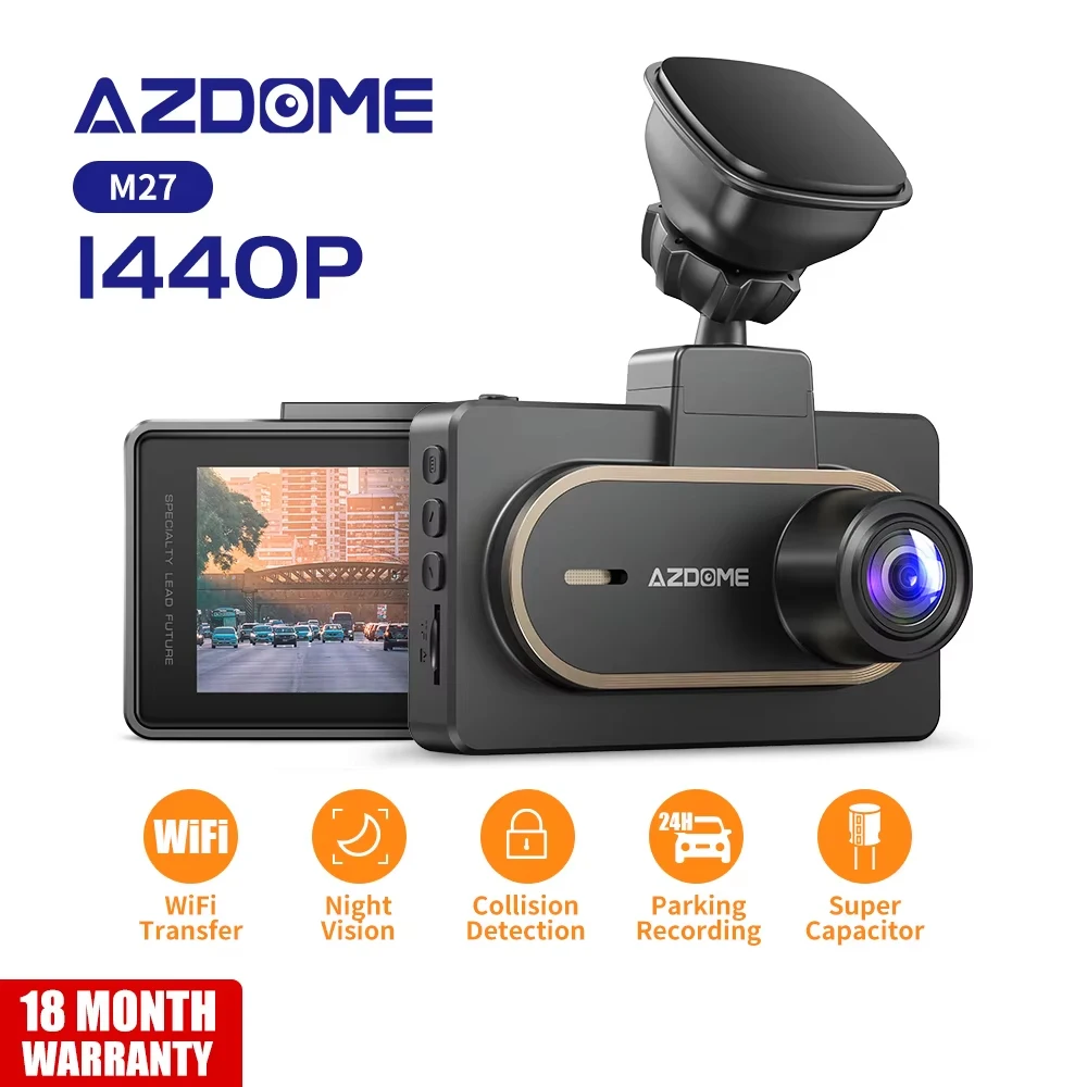 

AZDOME M27 2K Видеорегистратор 3-дюймовый IPS-экран Автомобильная камера 1440P Автомобильный видеорегистратор WIFI Видеорегистратор Ночное видение G-сенсор Режим парковки