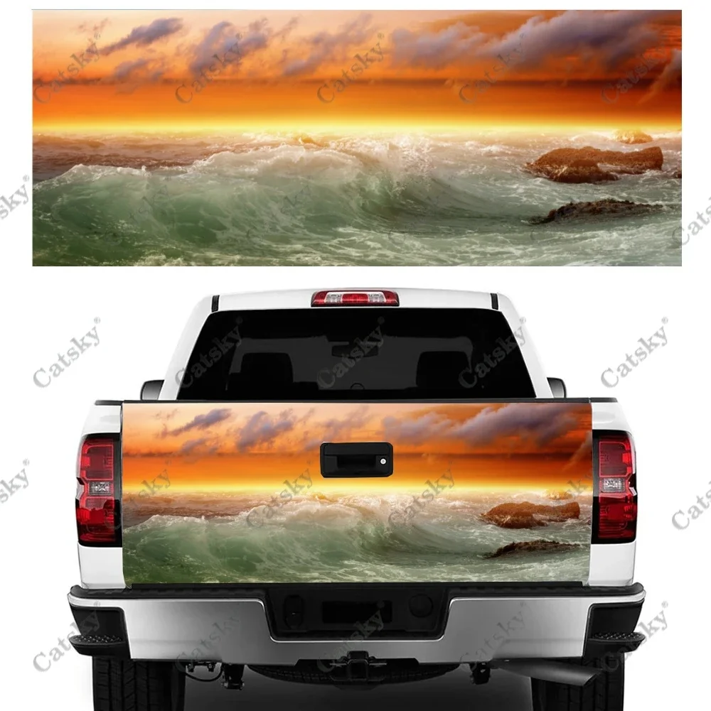 Surging Waves Sunrise Car Tail Trunk Protect Vinly Wrap Sticker Auto Accessories Hood Decor Engine Cover for SUV Off-road Pickup