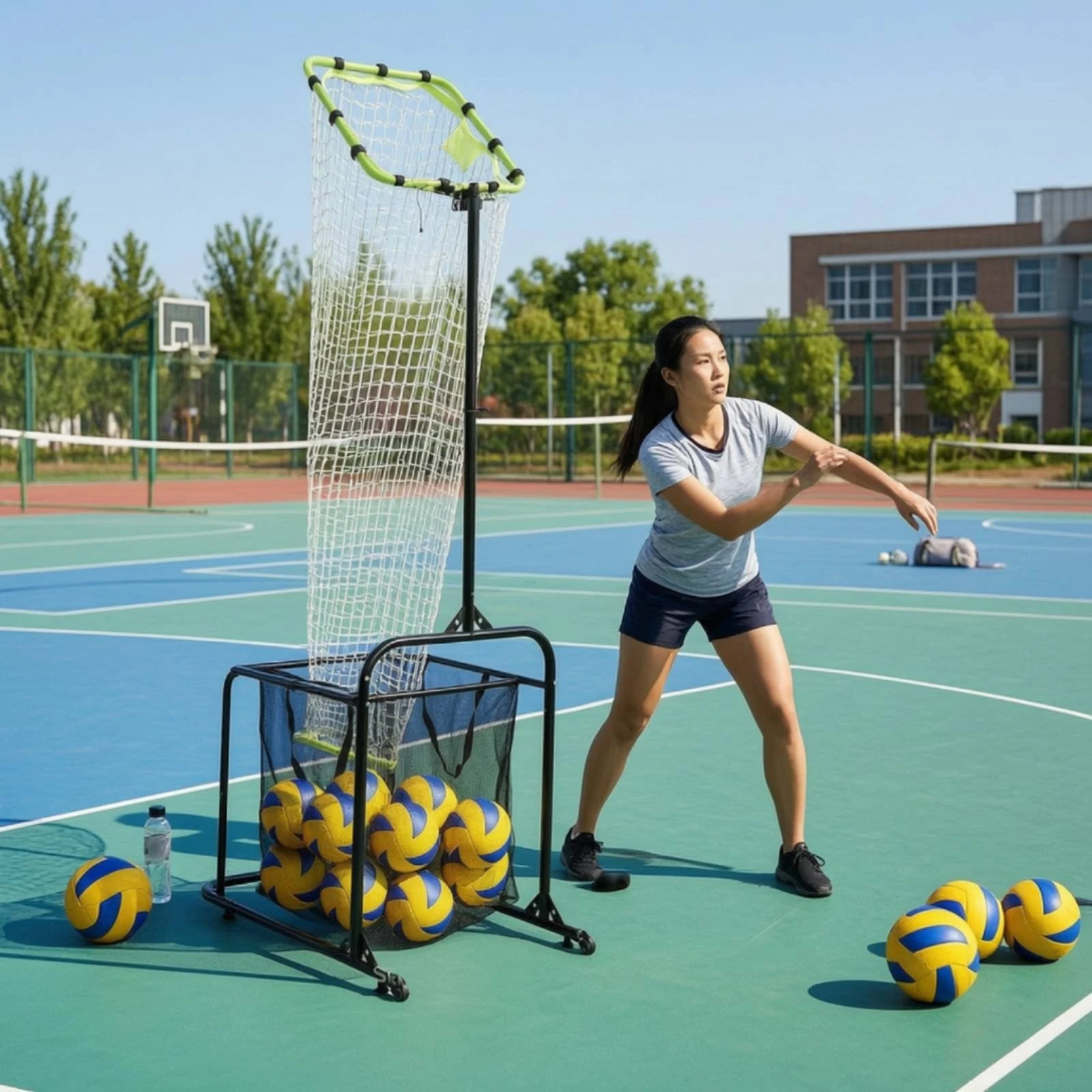 Setter Coaching Aid with Ball Collection Bag Quick to Set up Volleyball Setter Coaching Aid Volleyball Target Net Stable Indoor