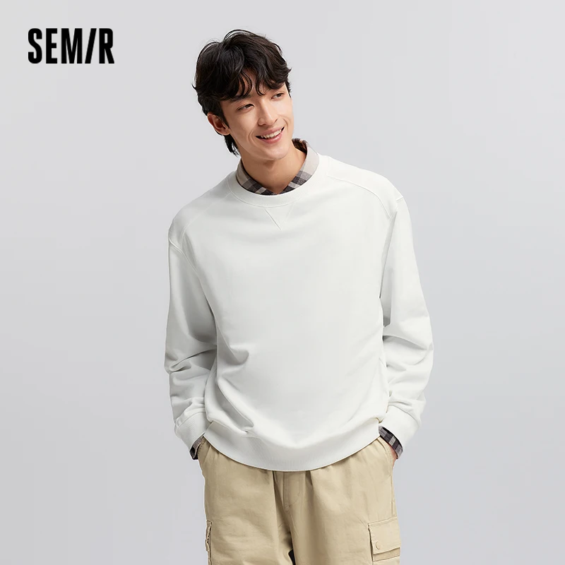 Semir Pullover Men Solid Color Simple Versatile 2025 New Spring Long Sleeve Top Casual Round Neck Top