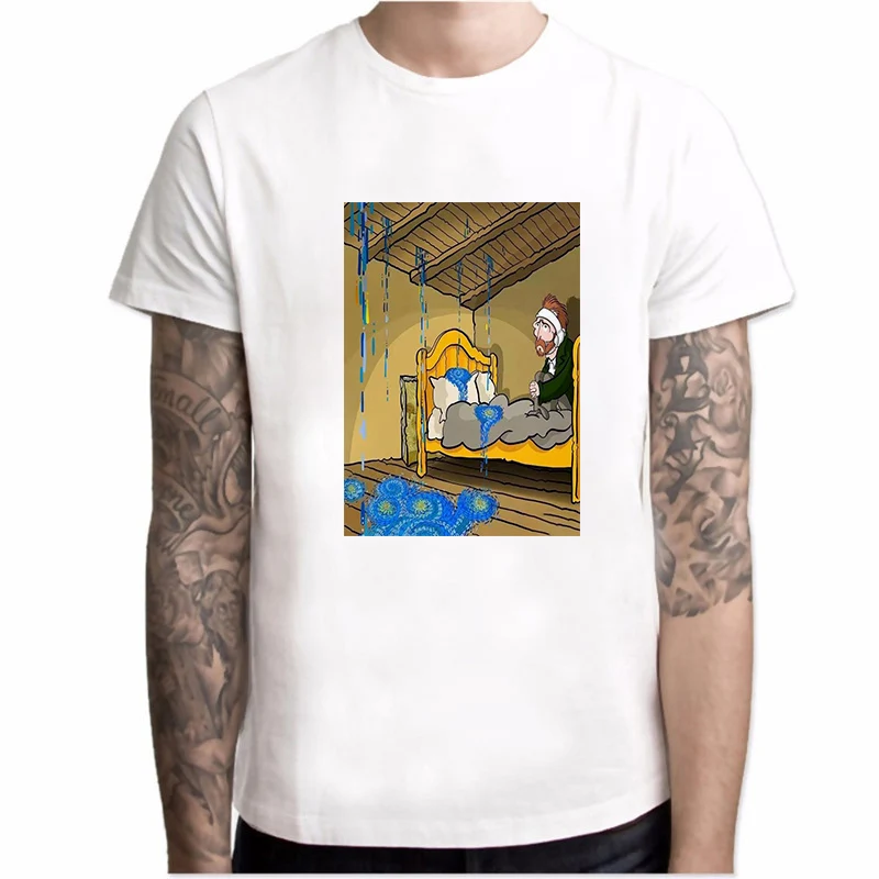 Spoof Van Gogh Print Funny Cartoon T Shirt Men Unisex Cool Streetwear T-shirt New Summer aesthetics Tshirt Hip Hop Top Tees Male