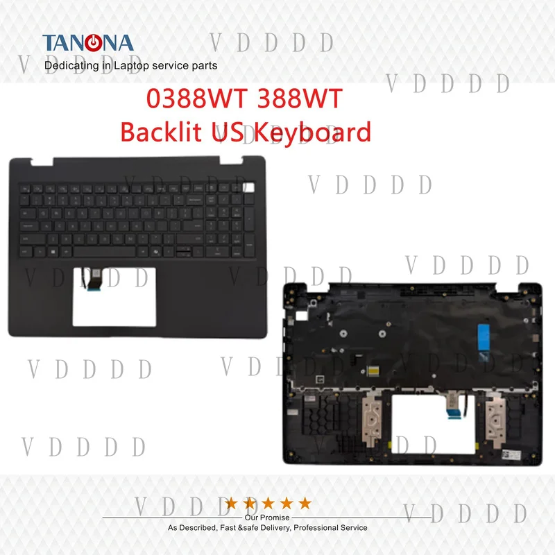 L...  0388WT 388WT For Dell Pro 16 PC16250 PC16255 Palmrest + Backlit US Keyboad
