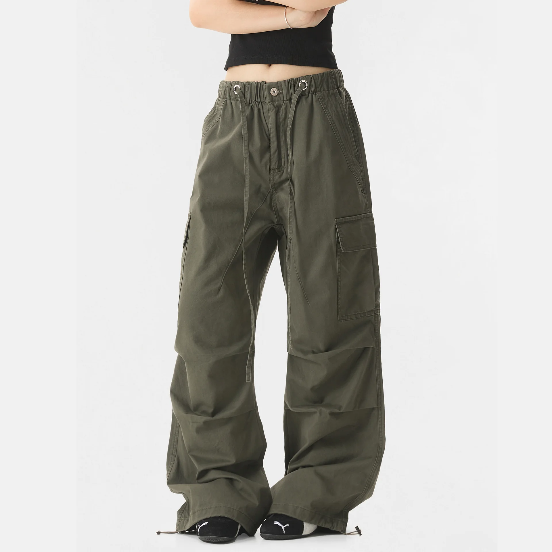 

OR FL Baggy Wide Leg Retro 100 Cotton Women Cargo Trousers Quite Spacious Advanced Cool Staraight Mop The Floor Slacks Y2k Pants