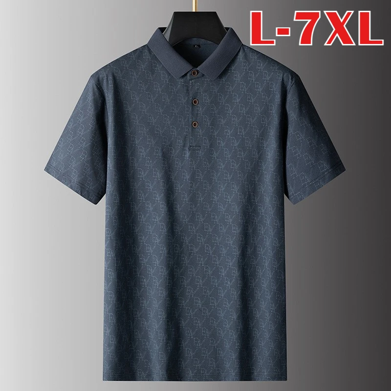 

Minglu 100% Cotton Summer Men's Polo Shirts Luxury Allover Printed Short Sleeve Business Casual Male T-shirts Plus Size 7XL
