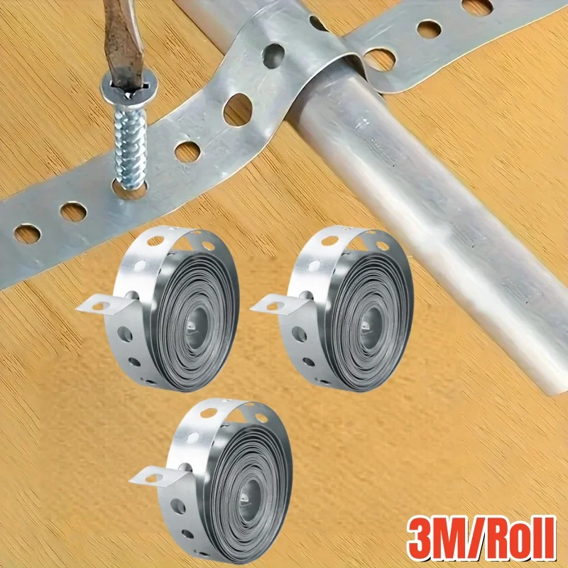 1/3 rollo de correa de tubo de Metal resistente, cinta de acero galvanizado preperforado, tira de soporte de tubos para colgador de abrazadera de tubo de PVC/ABS/Coppe