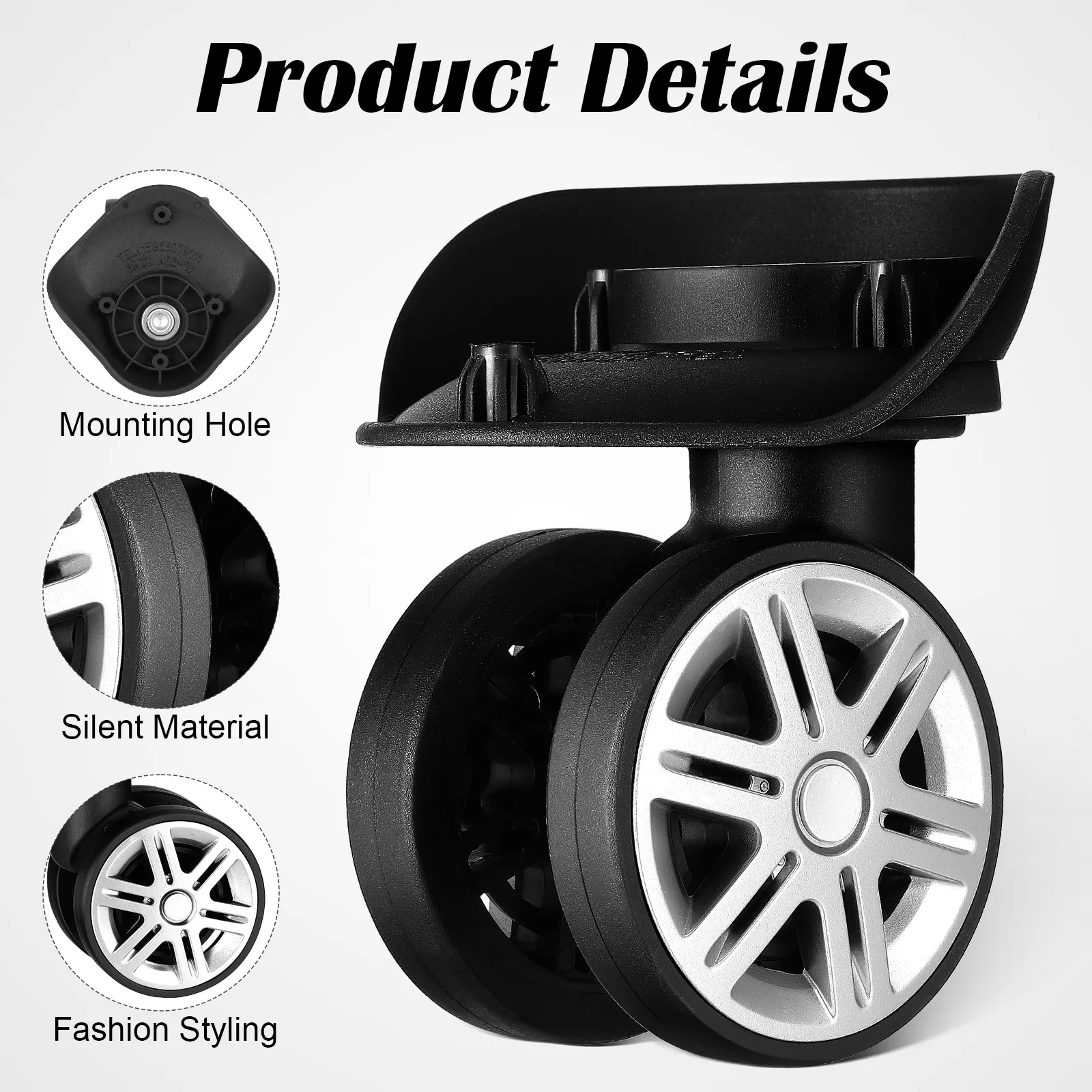 4Pcs Luggage Wheels Replacement Double Row Heavy Duty ABS Suitcase Caster Parts Universal Trolley Repair Kit Trunk Wheels
