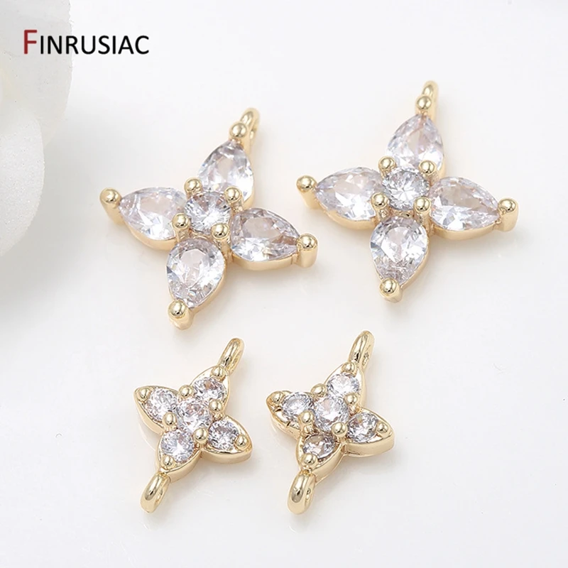 Dijes de Cruz de cristal de circón brillante chapados en oro de 14K para la fabricación de joyas, Mini conectores cruzados, accesorios de joyería DIY, venta al por mayor