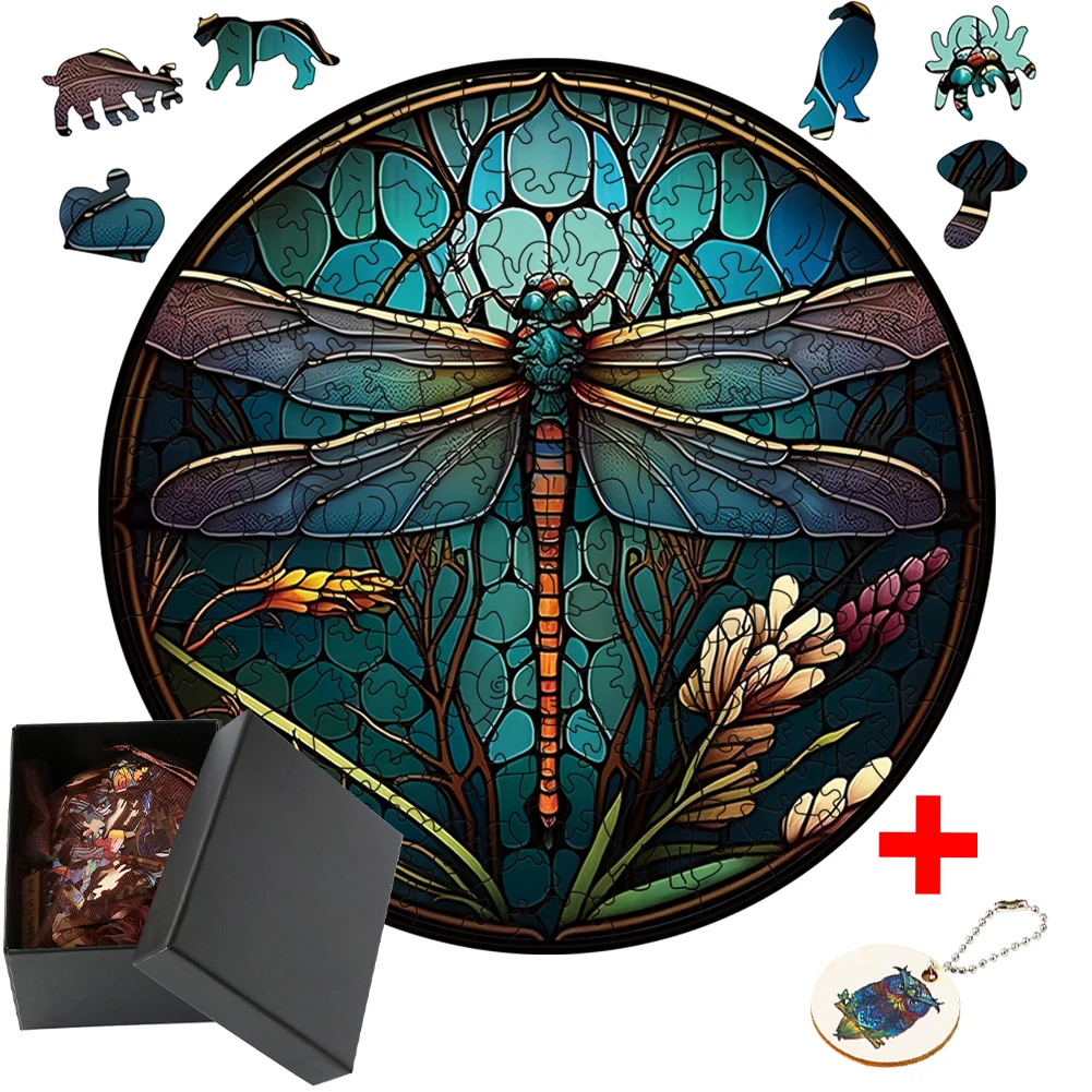 Dragonfly Animal Wood Puzzle DIY Crafts Jigsaw Educational Gift For Kids Brain Trainer Interactive Game For Family Wooden Puzzle