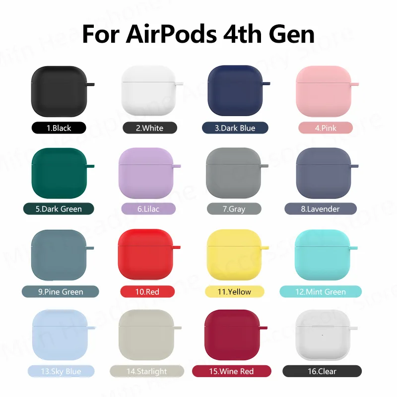 for 2024 AirPods 4 earbuds Solid color Earphone Protector cases with keychain liquid silicone soft for New AirPods 4 ANC Cases