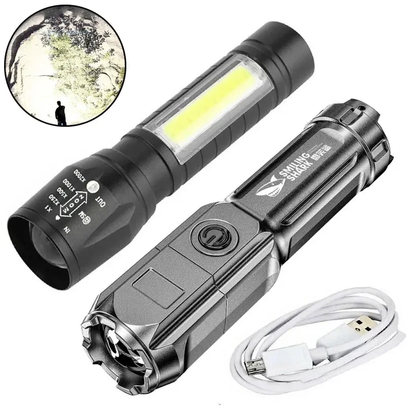 USB Rechargeable Flashlight Strong Light Zoom Highlight Tactical Flashlight Torches Outdoor Portable Lighting LED Camping Lights