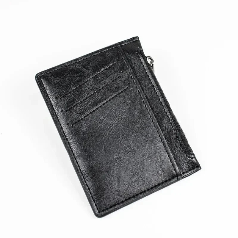 Vintage męski portfel skórzany krótki, szczupły portfel męski pieniądze etui na karty kredytowe portfel męski saszetka na pieniądze zamek błyskawiczny portmonetka — zdjęcie 6