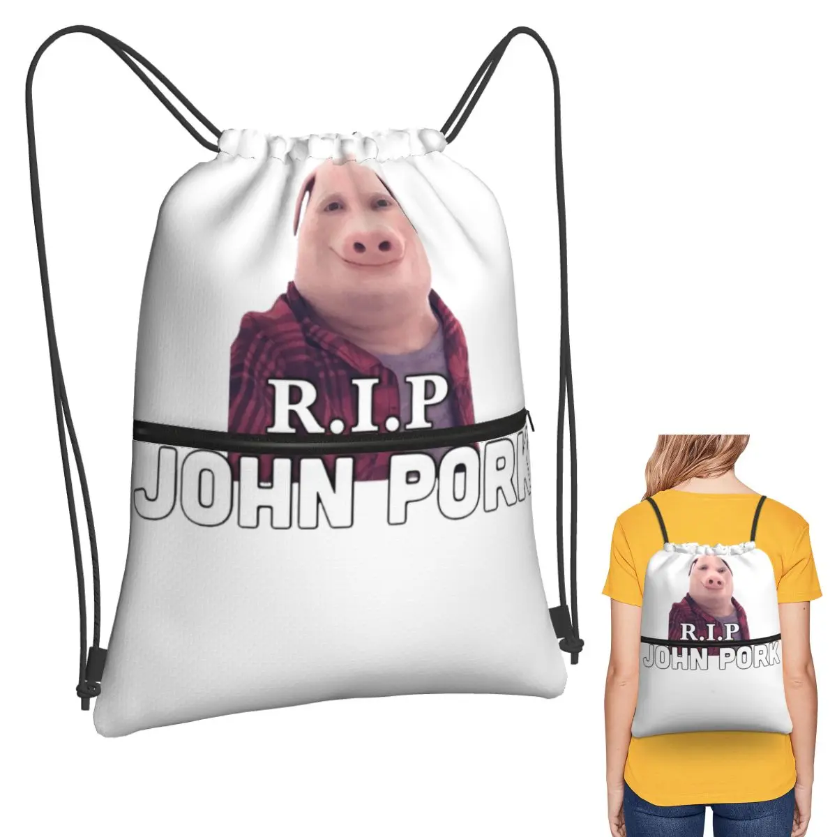 

RIP John Pork Backpacks Multi-function Drawstring Bags Sports Bag Book Bags for Travel School
