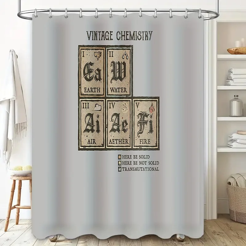 Periodic Table Shower Curtain Science Decor Chemistry Classroom Dorm Room Backdrop Vintage Style Artistic Home Bathroom Decor