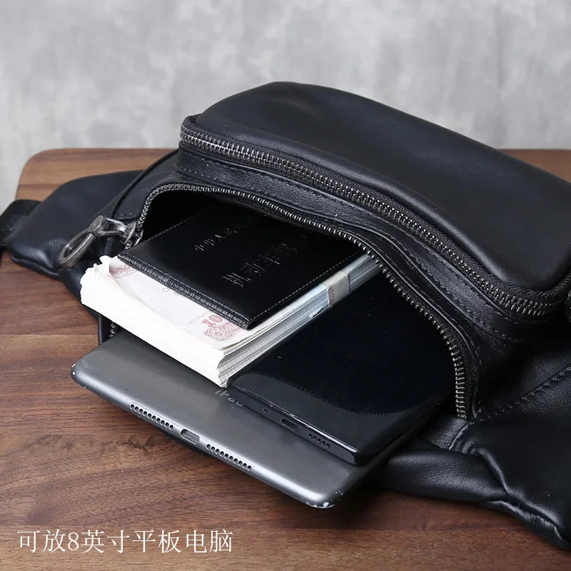 Borsa da petto in pelle da uomo Borsa da cintura in pelle di vacchetta con strato superiore semplice e versatile Borsa a tracolla casual e alla moda di grande capacità