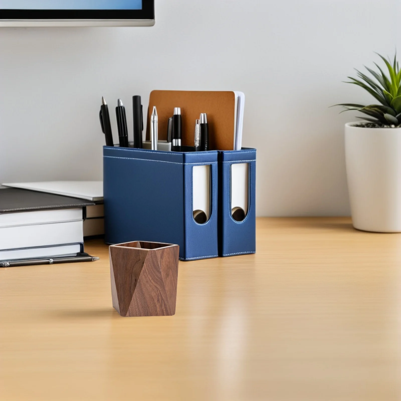 

1pc Black Walnut Wood Pen Holder Sturdy Storage Container Office Home Stationery Organizer Desktop Storage Box For Keys