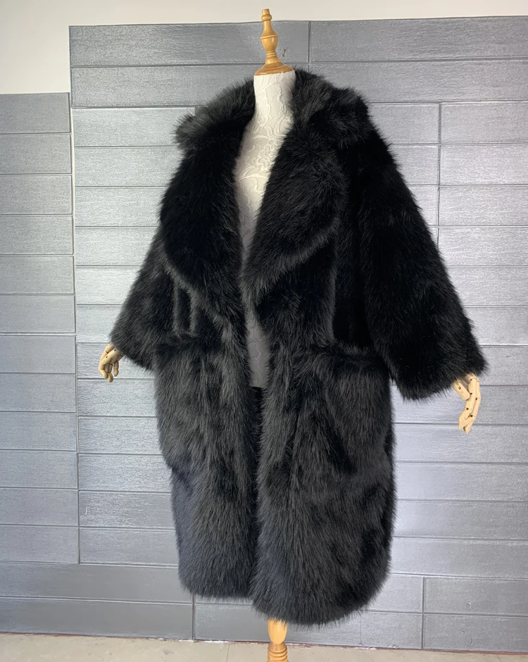 Lautaro Winter Long Oversized Pink Thick Warm Soft Shaggy Fluffy Faux Fur Coat Women Pockets Lapel Loose Sweet Cute Fashion 2022