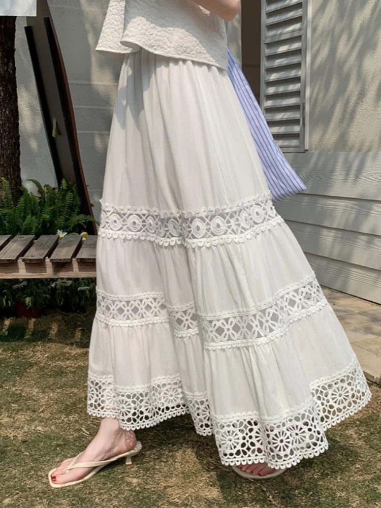 SMTHMA ハイエンドデザインレース中空ハイウエストロングスカート女性の春夏新作甘いミッドレングス Ccake スカート