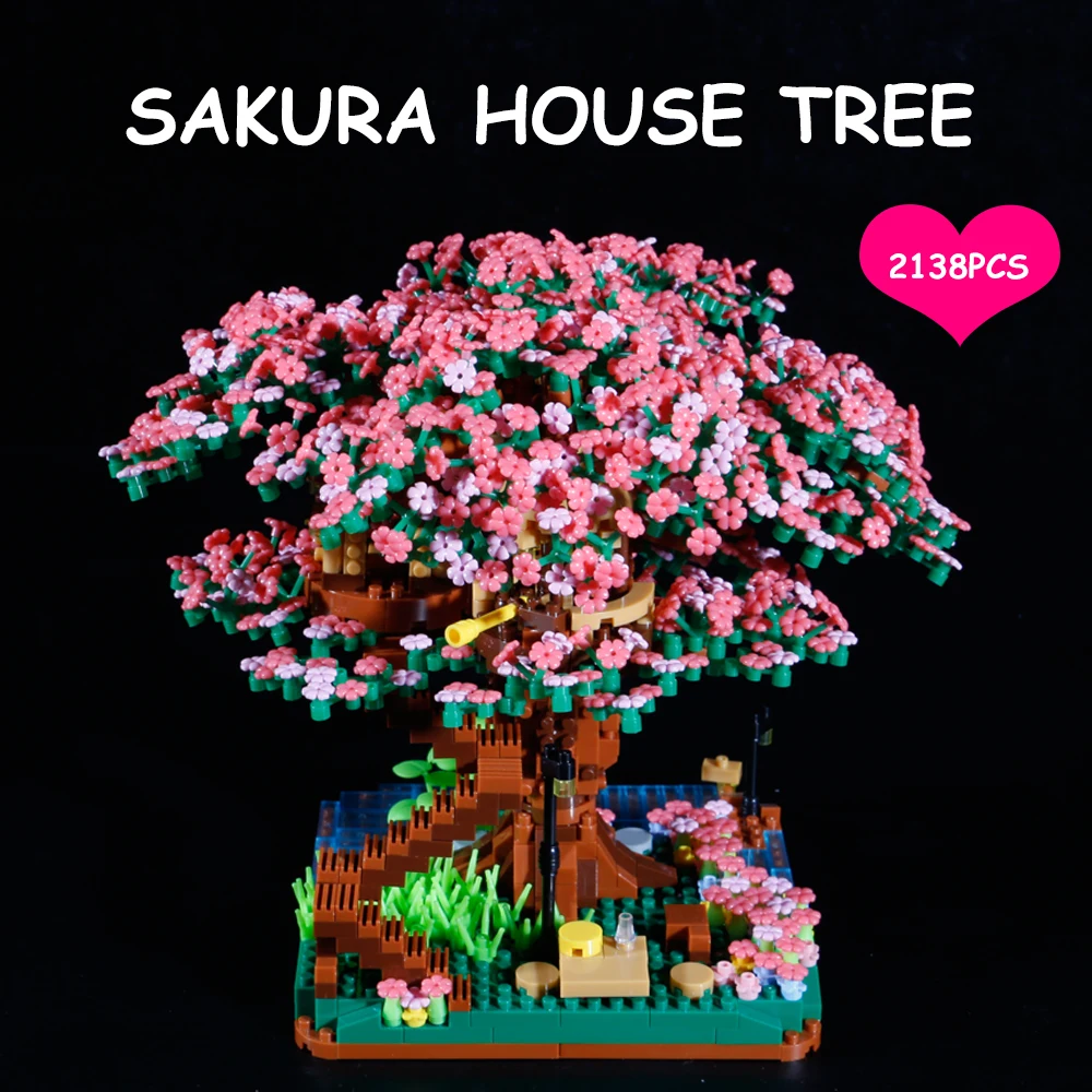 Bibilock 2138pcs Sakura House Tree Building Blocks Cheer Flower City Street View Series Assemble Bricks Decoration Gift For Girl