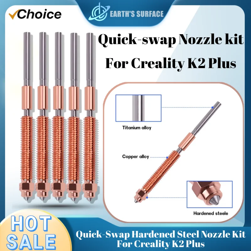 

0.4mm Quick-Swap Hardened Steel Nozzle Kit For Creality K2 Plus Nozzles All-metal Design For Creality K2 Plus 3D Printe
