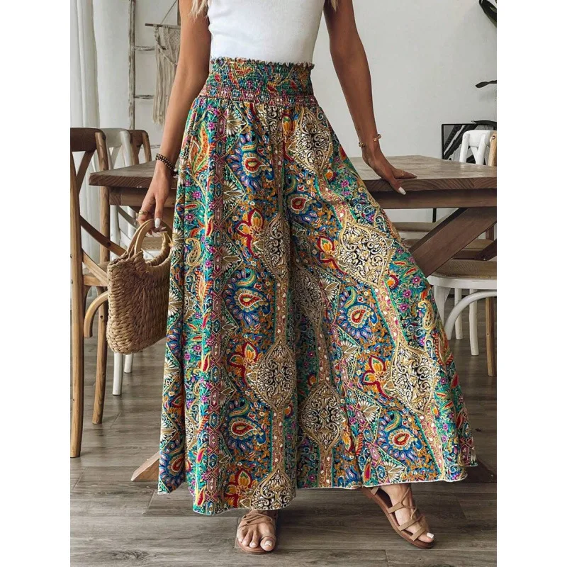 

Широкие брюки с цветочным принтом, унисекс, повседневные, нейтральный стиль, другие материалы, 100% хлопок, весенняя коллекция, дизайн с высокой талией