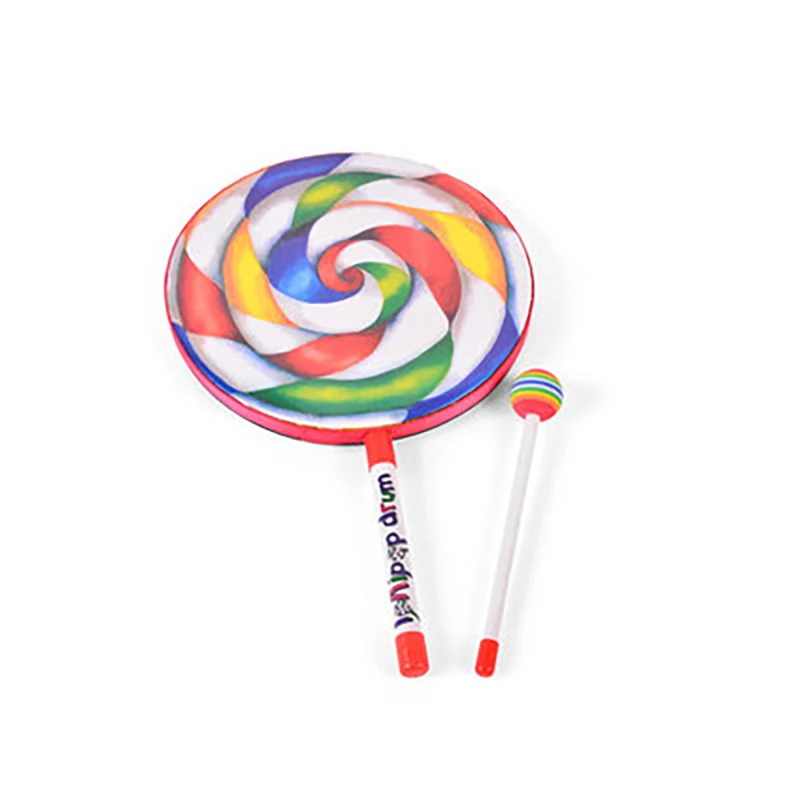 6/8/10 Inch Lollipop Drum with Mallet Rainbow Color Lollipop Hand Drum Music Rhythm Percussion Instruments Playing Toy