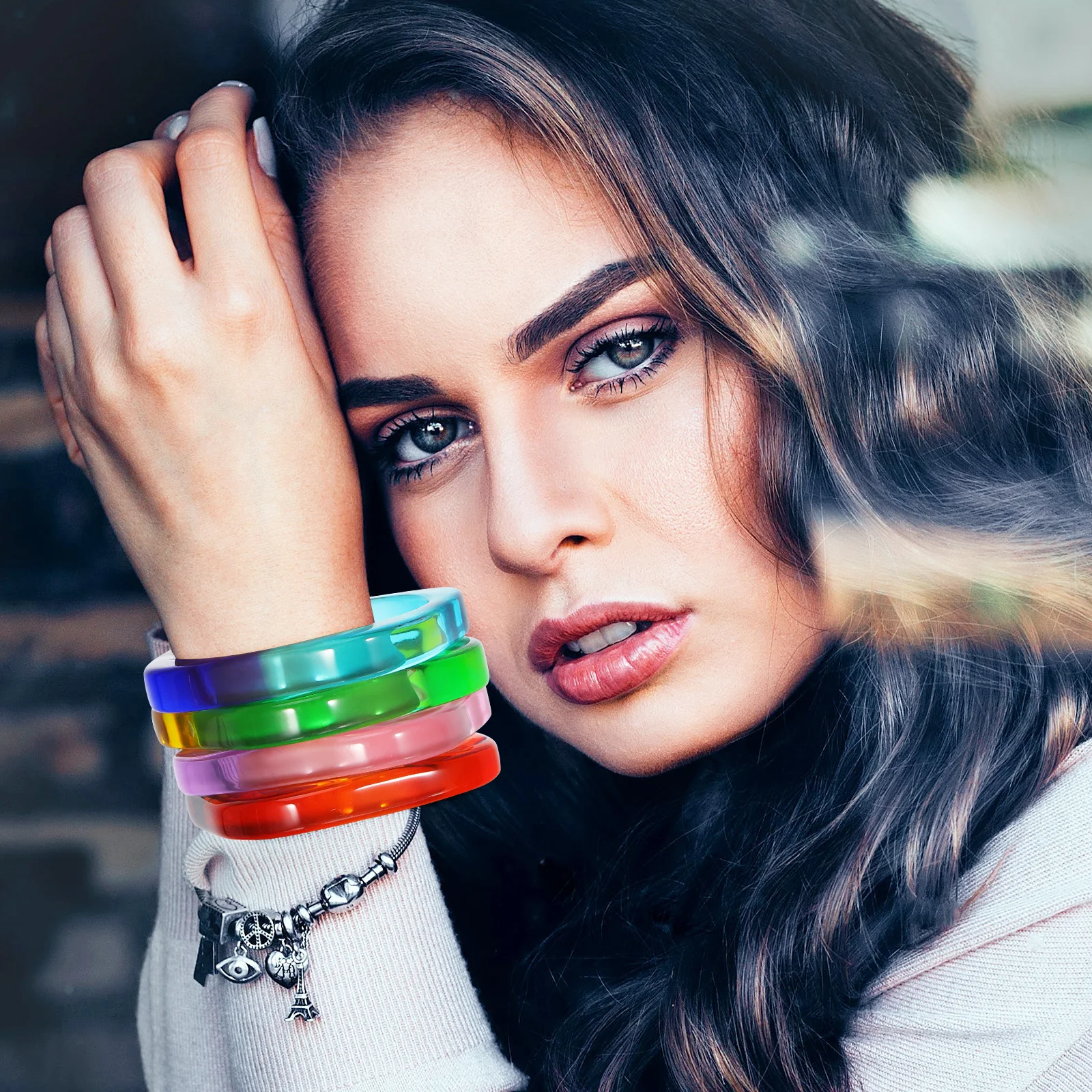 

4Pcs Gradient Acrylic Bangle Bracelets for Women Multiple Colors Long Lasting Wear Comfortable Chunky Bracelets