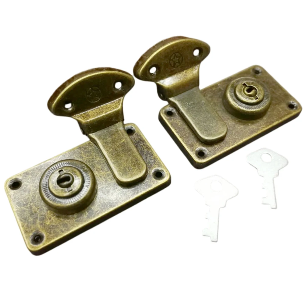 Bronze-Colored Vintage Metal Suitcase Buckle for Luggage Trunk Travel Case with Sliding Lock Mechanism 73x41mm