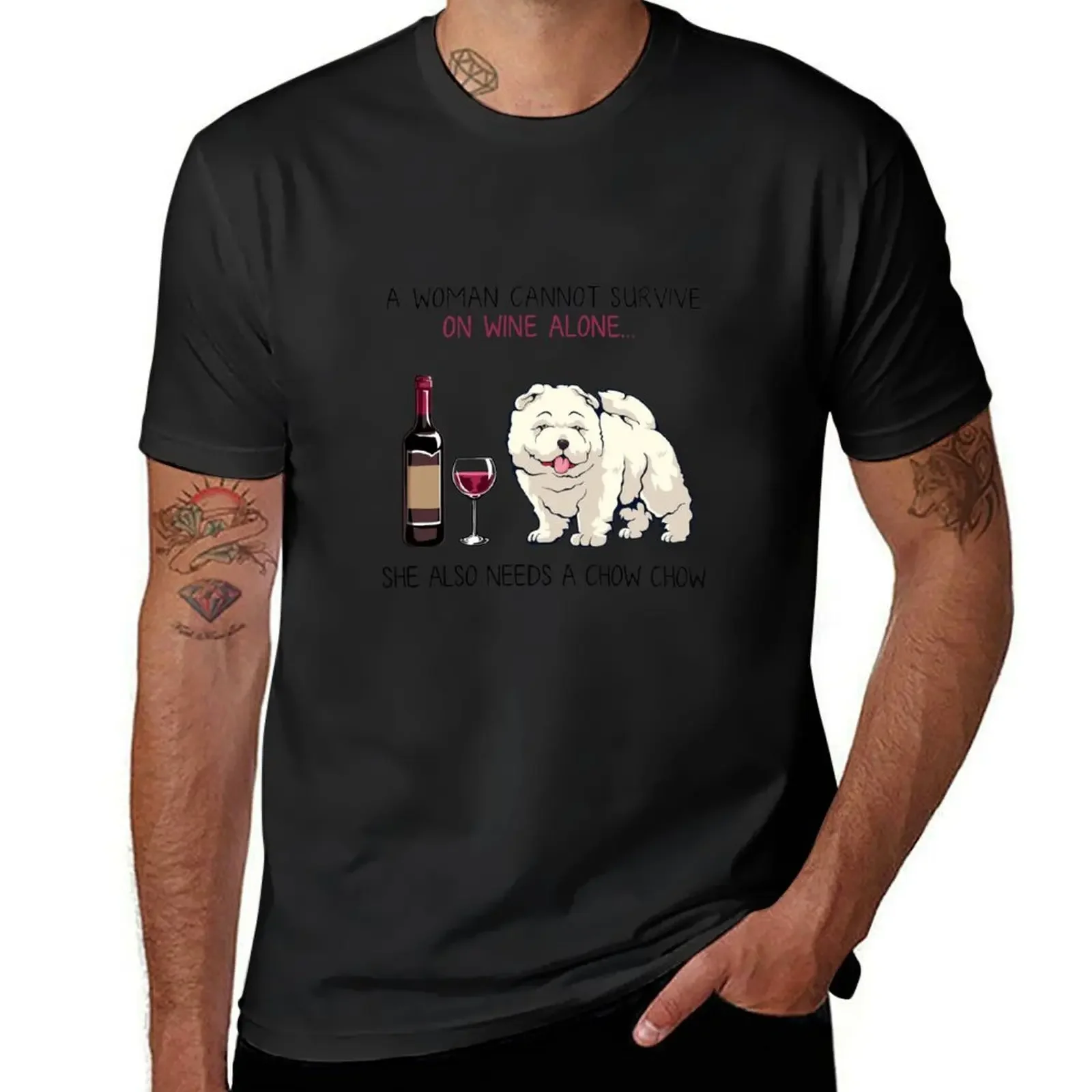 Chow Chow and wine Funny dog T-Shirt shirts graphic tee sports fans mens clothing