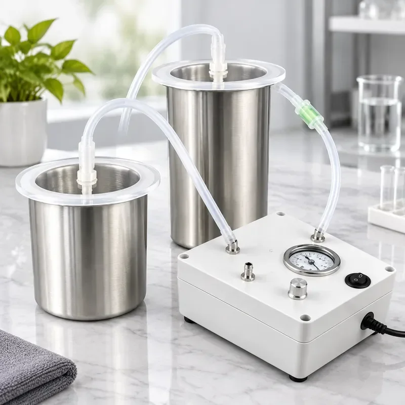 80KPa Electric Vacuum Pump Adjustable Flow Rate Stainless Steel Vacuum Defoamer Tank 700ML 1000ML 1400ML Laboratory