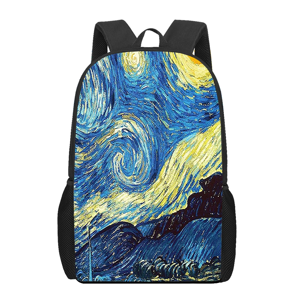 Mochila escolar con estampado 3D de Pintura Artística de Van Gogh para niños, niñas, adolescentes, bolsa de libros para niños, bolso de hombro informal, mochila de gran capacidad