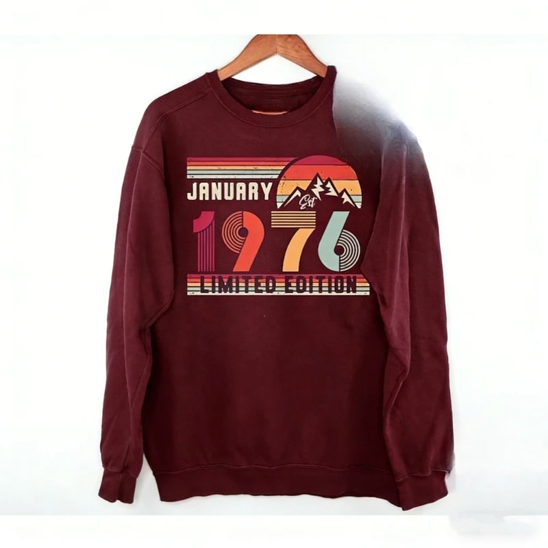 1976 aniversário retro aniversário ano manga longa para mulheres 50th presente moletom outono e inverno manter quente combinando hoodies