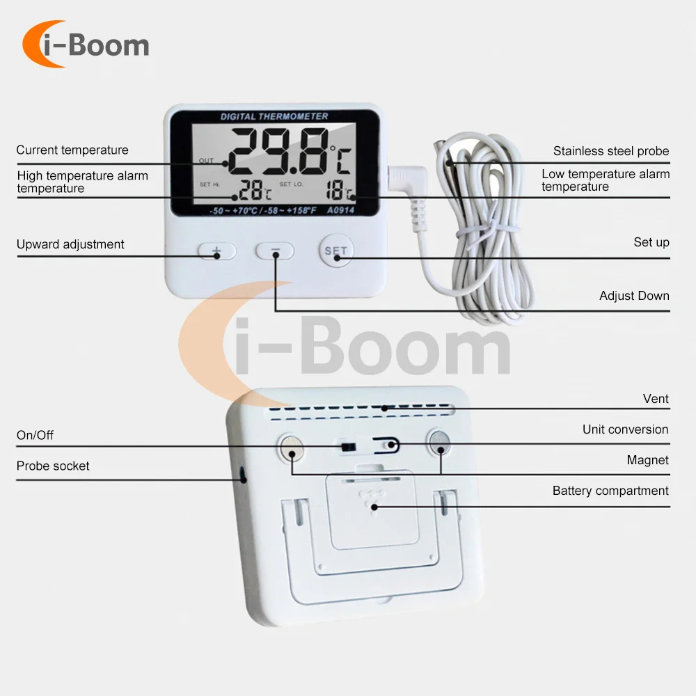 Digital Alarm Thermometer Digital Indoor Outdoor Thermometer Hygrometer LCD Display with External Sensor Cable 1M -50℃ -70℃