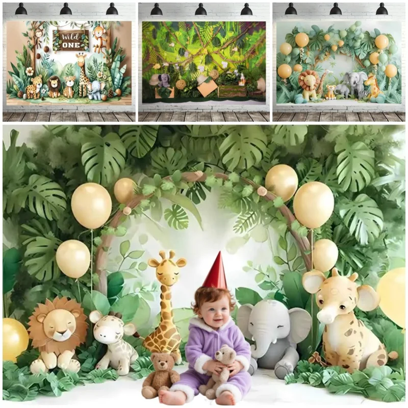 

Safari Wild One Photography Background Jungle Animals Boy 1st Birthday Party Cake Smash Decoratio Backdrop For Photo Studio