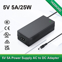 100-240V 50-60Hz AC Input to DC 5V 5A Power Supply Adapter 25W Universal Transformer, 5.5mm x 2.5mm Tip