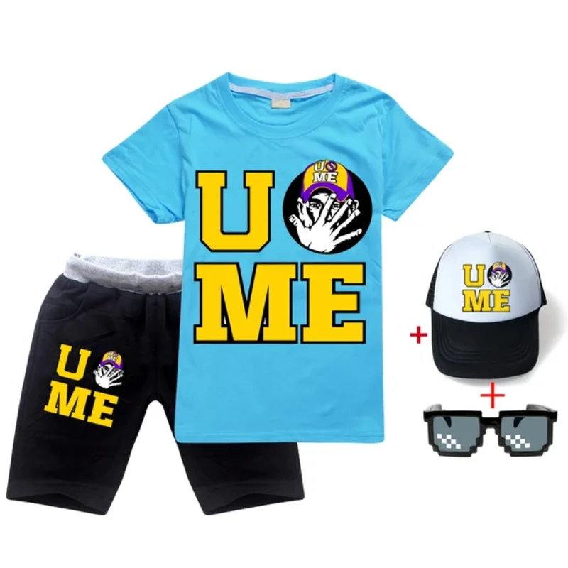 جون سينا الصيف مجموعة ملابس الأطفال القطن عادية طفل الفتيان الفتيات تي شيرت + السراويل دعوى ل 3 4 5 6 8 10 12 14 سنة