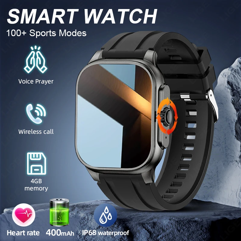 

LIGE 4GB Memory Men Smart Watches Quran Hadith Audio 2.01-inch screen Watch Bluetooth Call Waterproof Smartwatch For Android IOS