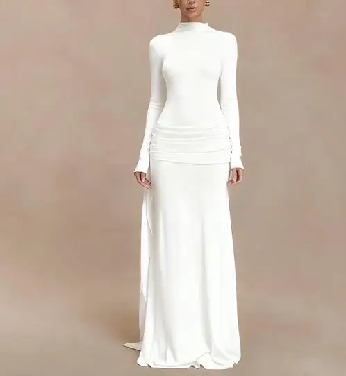 

Women's Autumn New Sexy Hip Wrap Solid Color Round Neck Spicy Girl Slimming Dress Temperament Commuting Female Fashion Dresses