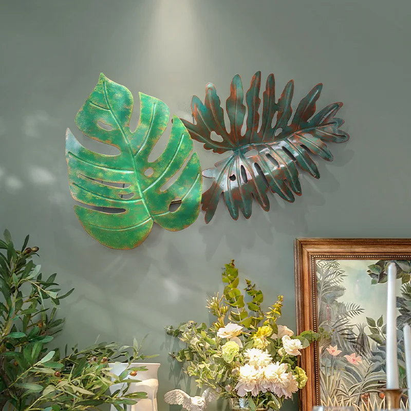 American rural retro creative wall decoration green plant pendant wrought iron