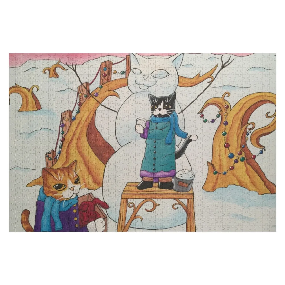 

Christmas Festive Snowman Cats Jigsaw Puzzle Custom Name Child Toy Diorama Accessories Woodens For Adults Wooden Name Puzzle