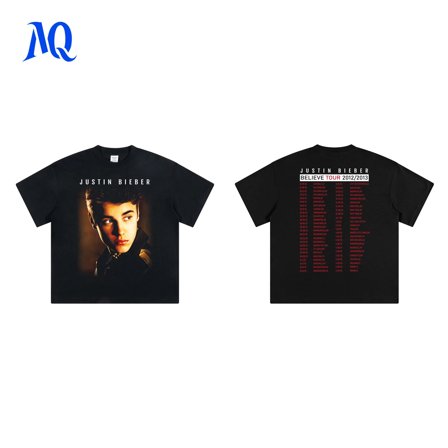 

Justin Bieber Pure Cotton Short-sleeve T-shirt for Men, Ins European and American High Street, Character Print, Crew Neck Top
