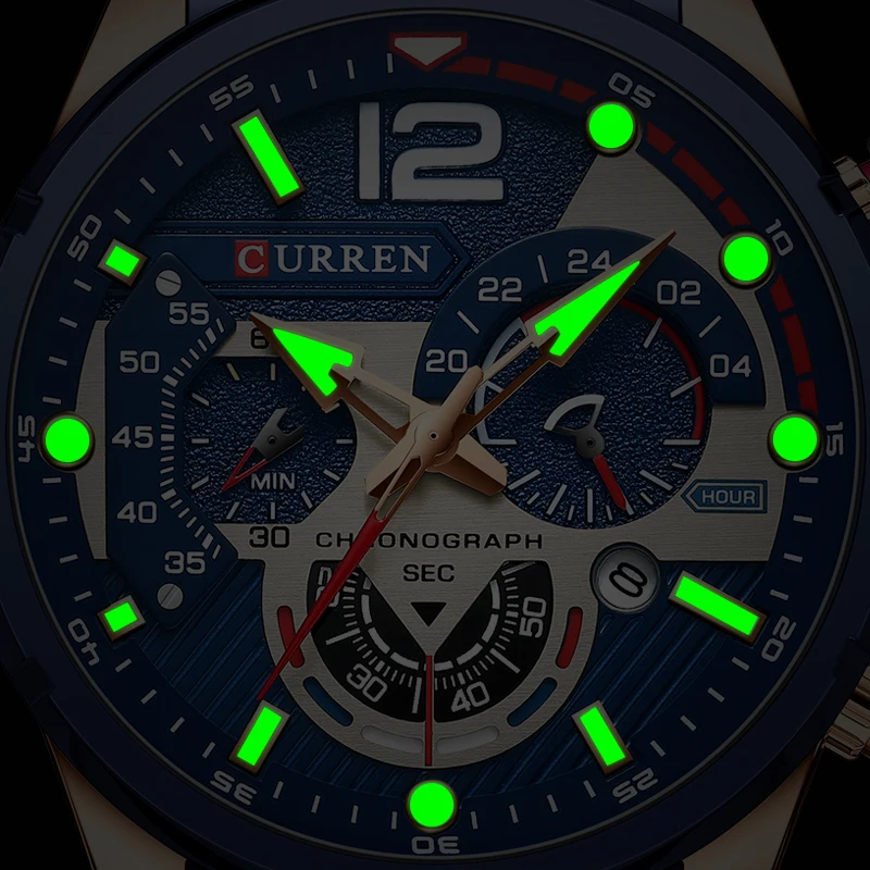 CURREN-reloj de cuarzo de acero inoxidable para hombre, cronógrafo deportivo de marca superior de lujo, resistente al agua, con fecha, color verde,