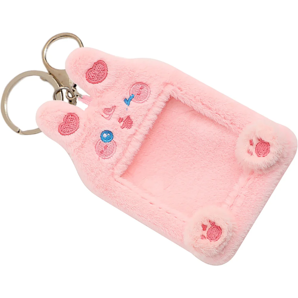 Llavero con tarjetero de animales de peluche, funda para postales marrón claro, foto, Protector de tela de identificación Visible