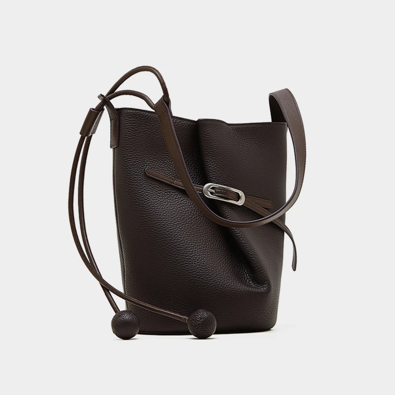 

Hifashion Luxury Cow Genuine Leather Bucket Tote Handbags For Women 2025 Trend Designer Office Ladies Shoulder Crossbody Bags