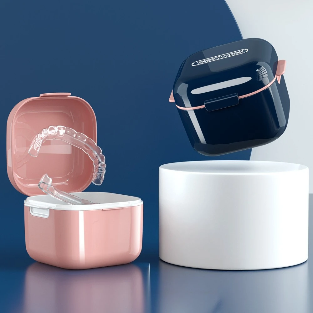 

High Quality Orthodontic Retainer Braces Storage Box Soaking Invisible Teeth Denture Cleaning Case with Strainer Basket