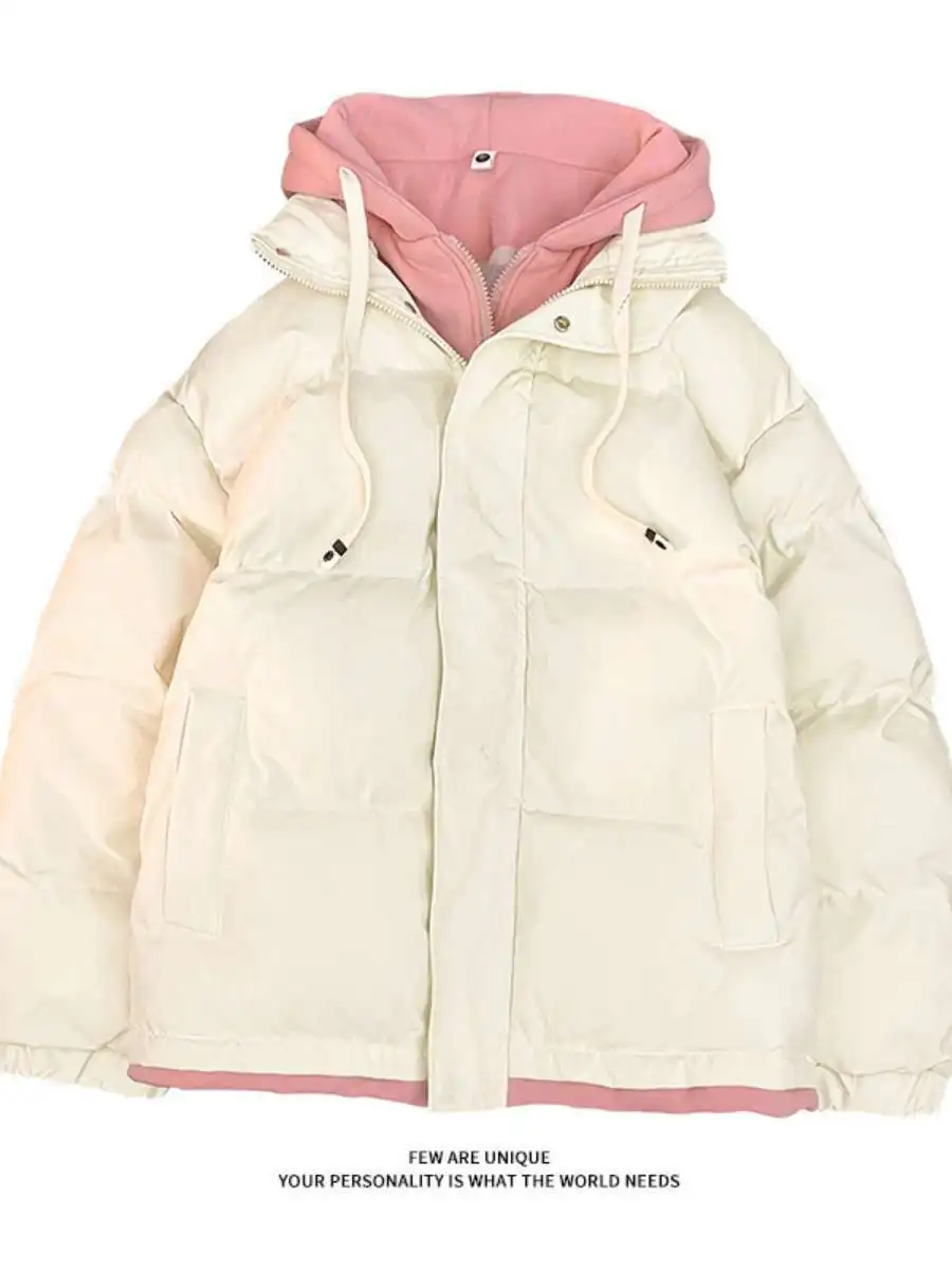 

Winter New Sle Men's Cotton Jaet Hong Kong Sle Casual Color Blo Hooded Loose Fit Faionable Fake Two-Piece Coat